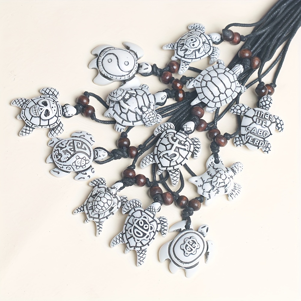12pcs Vintage Adjustable Resin Turtle Pendant Necklaces
