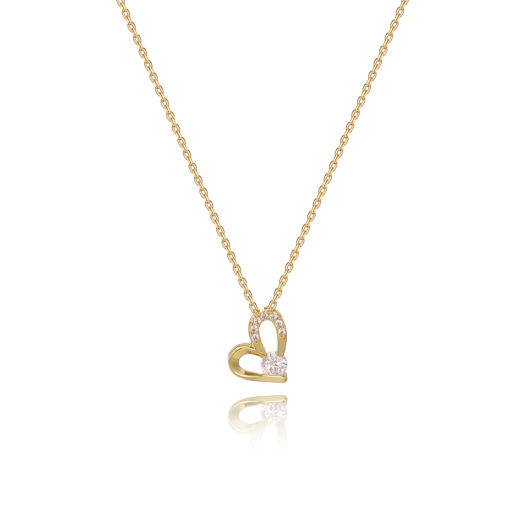 Sweet Heart-Shaped Pendant Necklace with Faux Diamonds