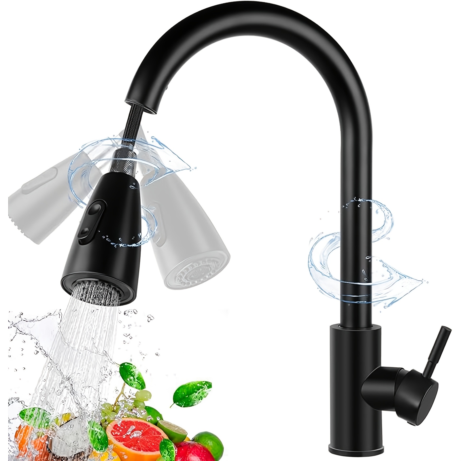 Modern Matte Black/brushed Kitchen Faucet With Pull-down Sprayer & - Deck Mount Sink Tap, Suitable For European G3/8, Valve, Hardware Included For Or Commercial Use