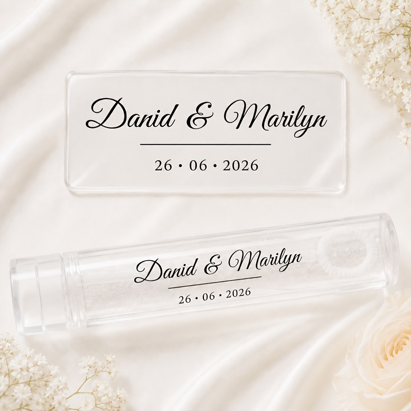 TEMU Étiquettes personnalisées pour à bulles, autocollants personnalisés avec nom et date de mariage, étiquettes transparentes pour cadeaux de pour