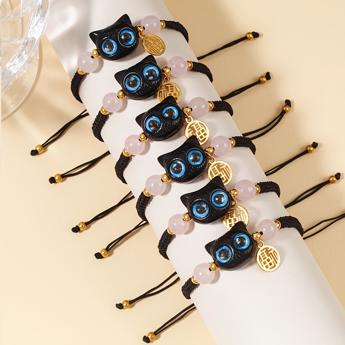 TEMU Ensemble de 6 pendentifs avec perles tête de chat de dessin animé, , cadeau de bénédiction pour les fêtes, accessoire de banquet