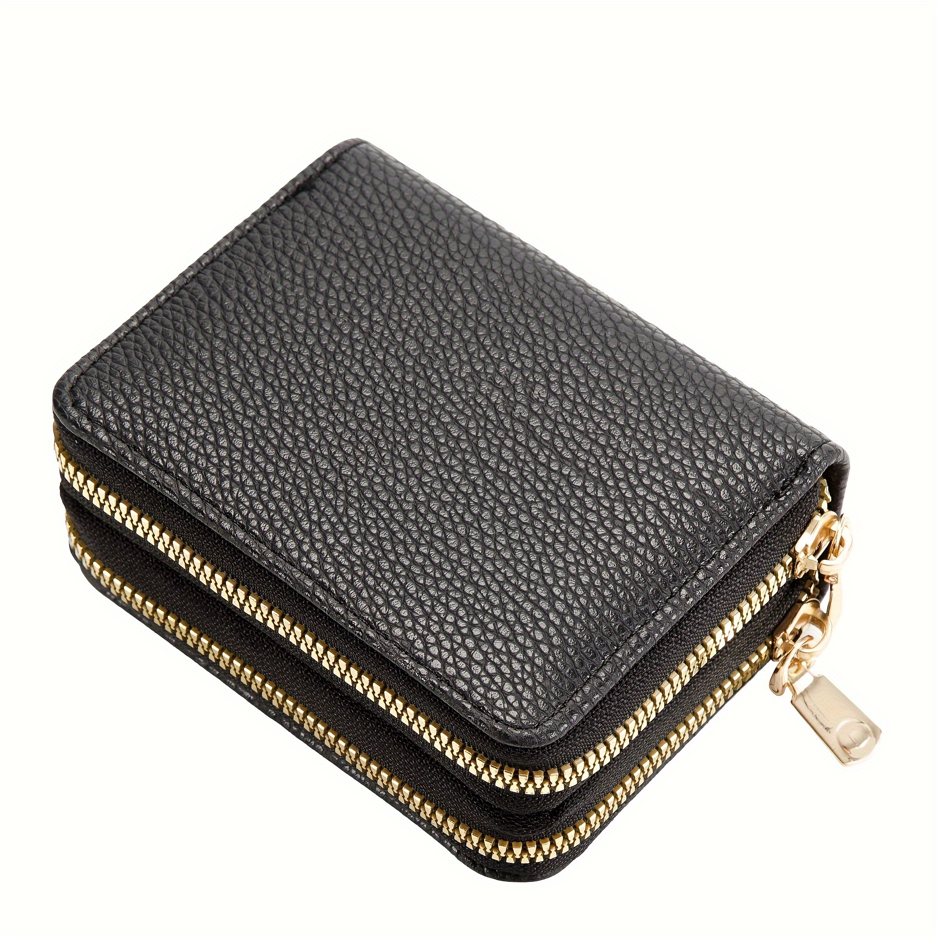 

Luxury Pu Leather Womens Card Holder, Short Card Wallet, Simple Solid Color Zippered Coin Purse With Multi Card Slots