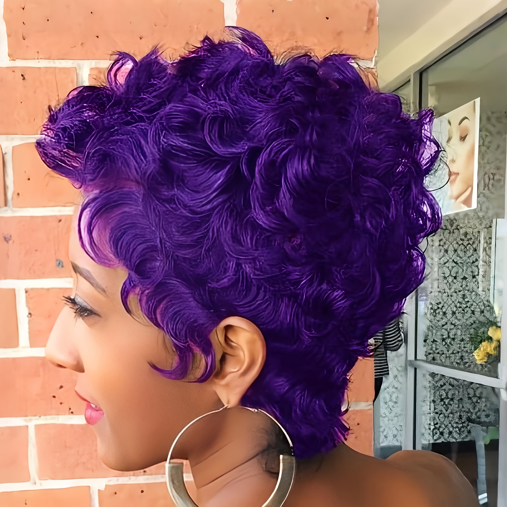 TEMU Short Curly Wave Wig Short Purple Hair Synthetic Wigs For Women Short Hair Wigs For Cosplay, Halloween, Christmas Party, Music Festivals
