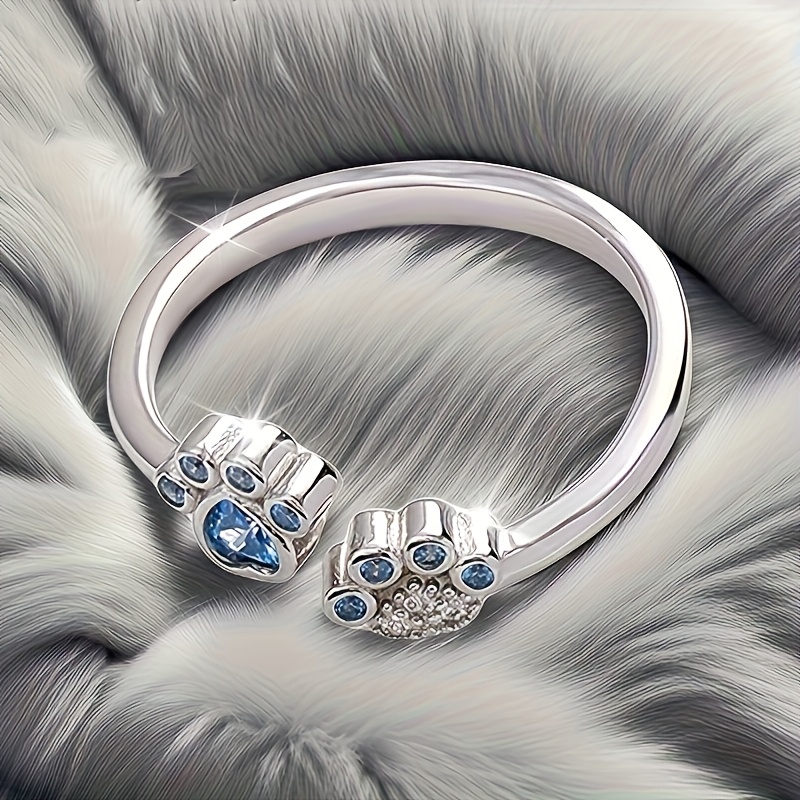 Cute Cat Paw Synthetic Zirconia Open Ring, Party Accessory