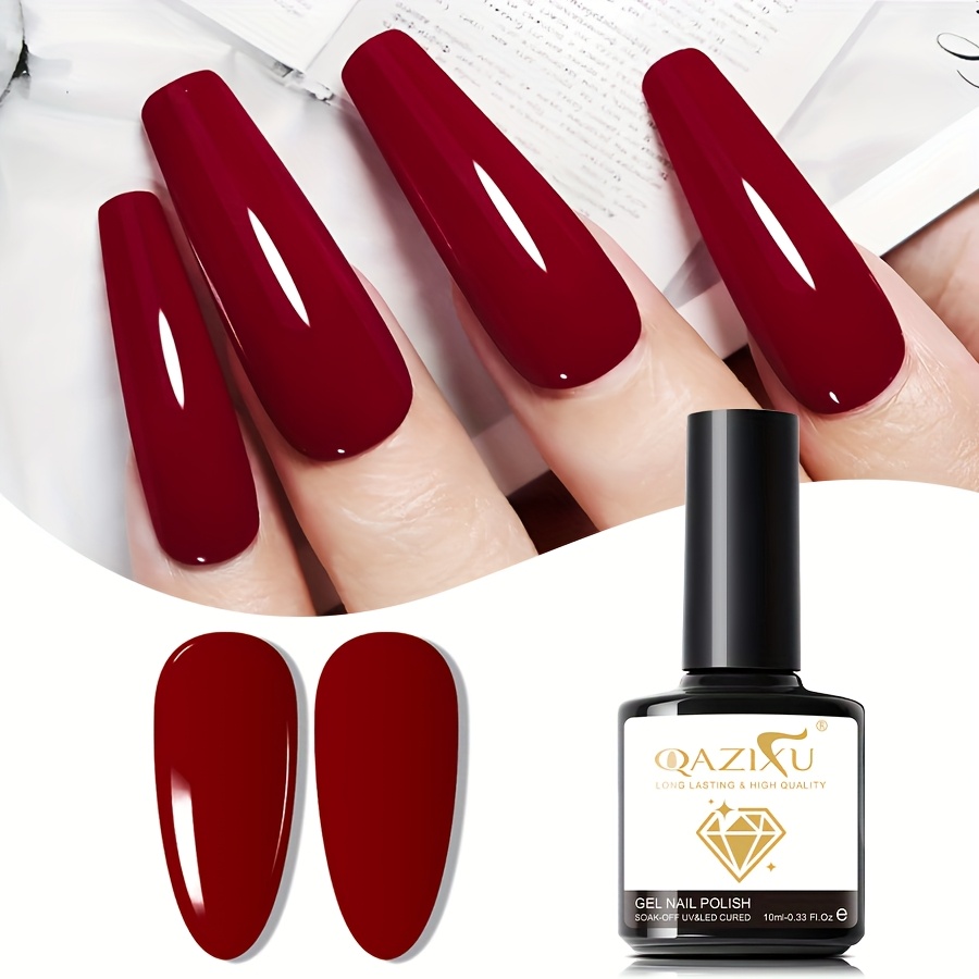 Image of Qazixu 10ml Gel Nail Polish - Super Glossy Burgundy Semi-permanent /led Gel Nail Polish, Alcohol-free Formula, Suitable For Home And Salon Use, Perfect As A Holiday Gift For Women, Stylish Nail Gel