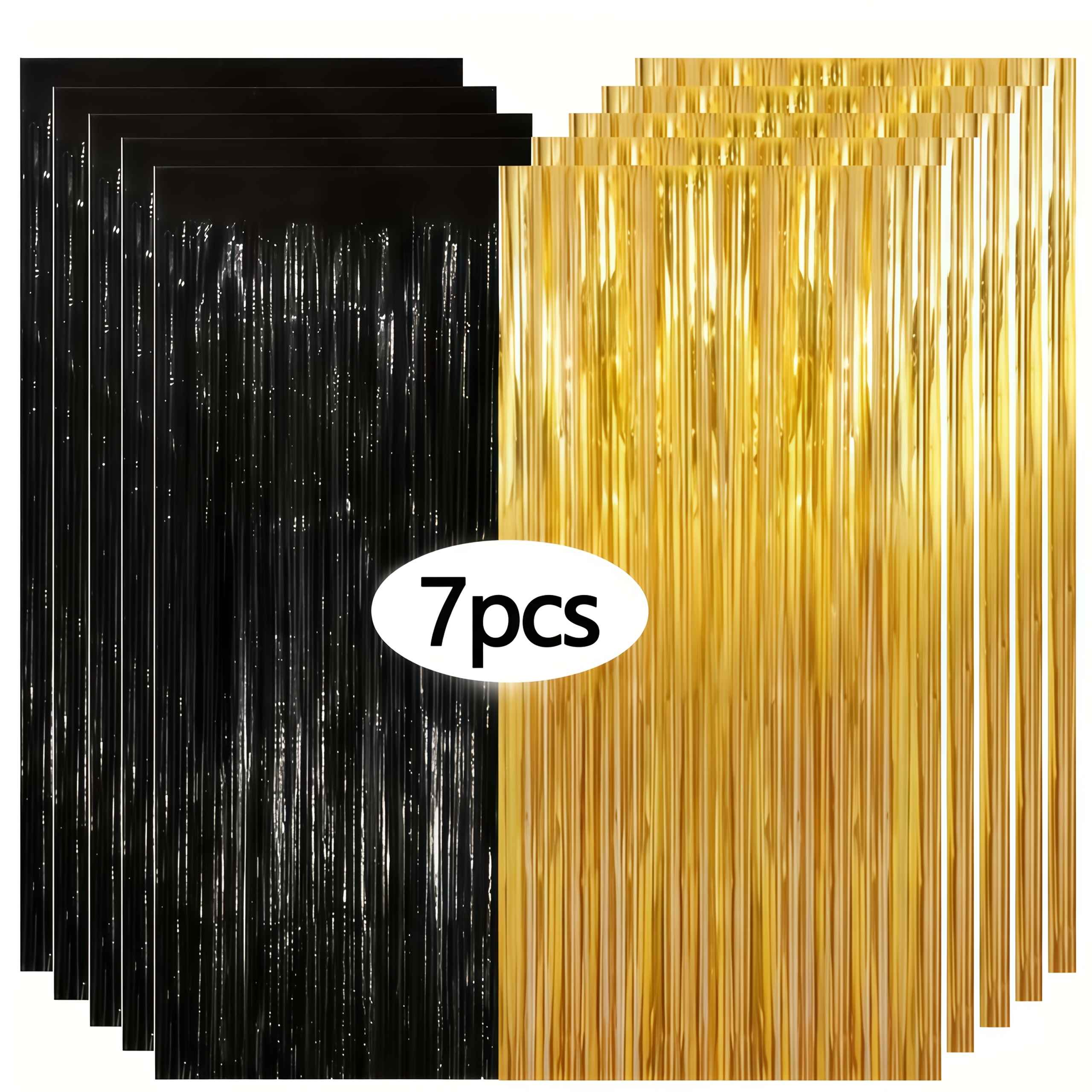 7-teiliges schwarzes, goldenes, glänzendes quasten-hintergrund-metallquasten-fotoautomaten-requisiten, mit goldenen und schwarzen bändern - foto-studio-hintergrund aus kunststofffolie,   für geburtstags, hochzeits, abschlussfeier-partydekoration,   für hochzeit, geburtstag