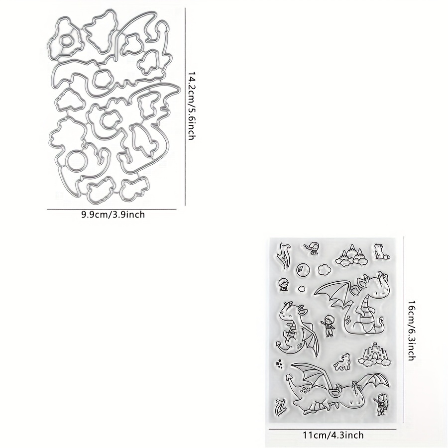 2pcs/set The Harmony Between Dinosaurs And Humans Transparent Stamps And Metal Cutting Molds For Diy Scrapbooking, Photo Albums, Craft Card Making