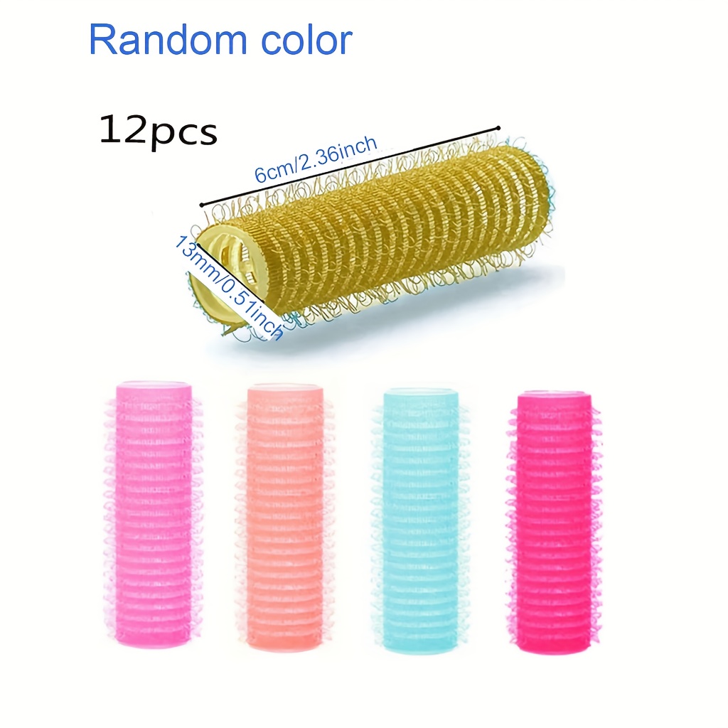 E-shop 12er-Pack 13 mm kleine Klett-Lockenwickler in zufälligen Farben – Manuelle, hitzefreie, selbstklebende Lockenwickler, geeignet für kurzes feines