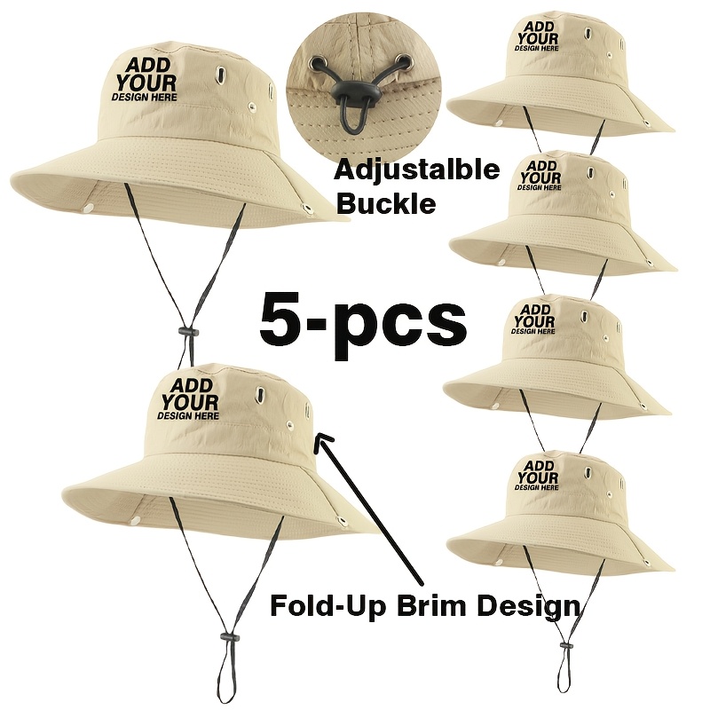 TEMU 5-pack Custom Sun Hats, Wide Brim Bucket Hat, Fishing Hat, Beach Hat, Hiking , Summer Outdoor Headwear, Western/cowgirl, Lightweight And