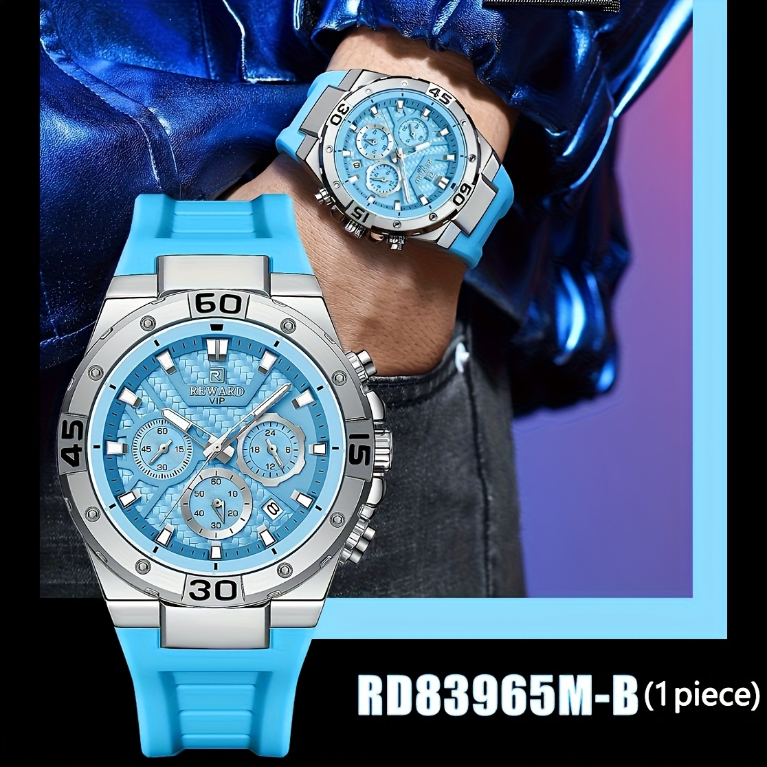 Reward Chronograph Quartz Black Yellow Watch For Men Luxury Brand Big Dial Sport Wristwatch Silicone Strap Male Clock Silvery Blue Silvery Black