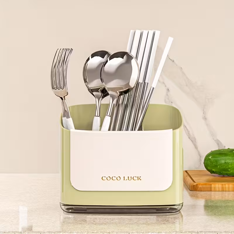 cutlery storage box with a drainage rack and dividers wall mounted without drilling suitable for storing chopsticks knives forks spoons and other utensils Product details 7