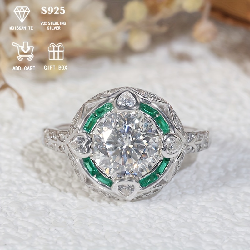 

Bague de fiançailles en moissanite 2 de élégant , en argent 925 plaqué des accents de cœur, pierre ronde, hypoallergénique S925, cadeau d' boîte cadeau