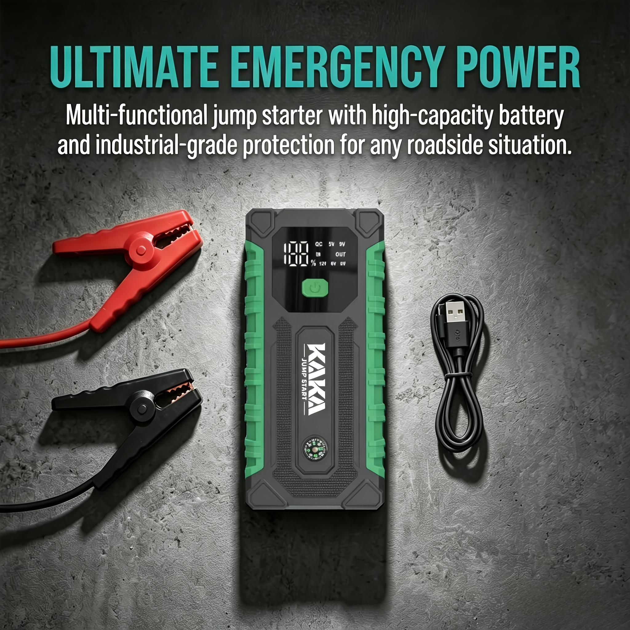 TEMU Kaka Brand Portable Car Emergency , Car Battery Emergency Jump Starter, With Led Light And Smart Display, Supports Type-c Fast Charging, And