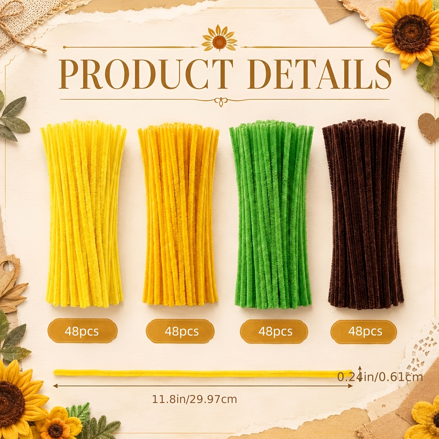 TEMU 192pcs Pipe Cleaners For Flower Making, Multi-colored Chenille Stems - Complete Arts And Crafts Supplies Kit For Flowers, Home Decor, Art