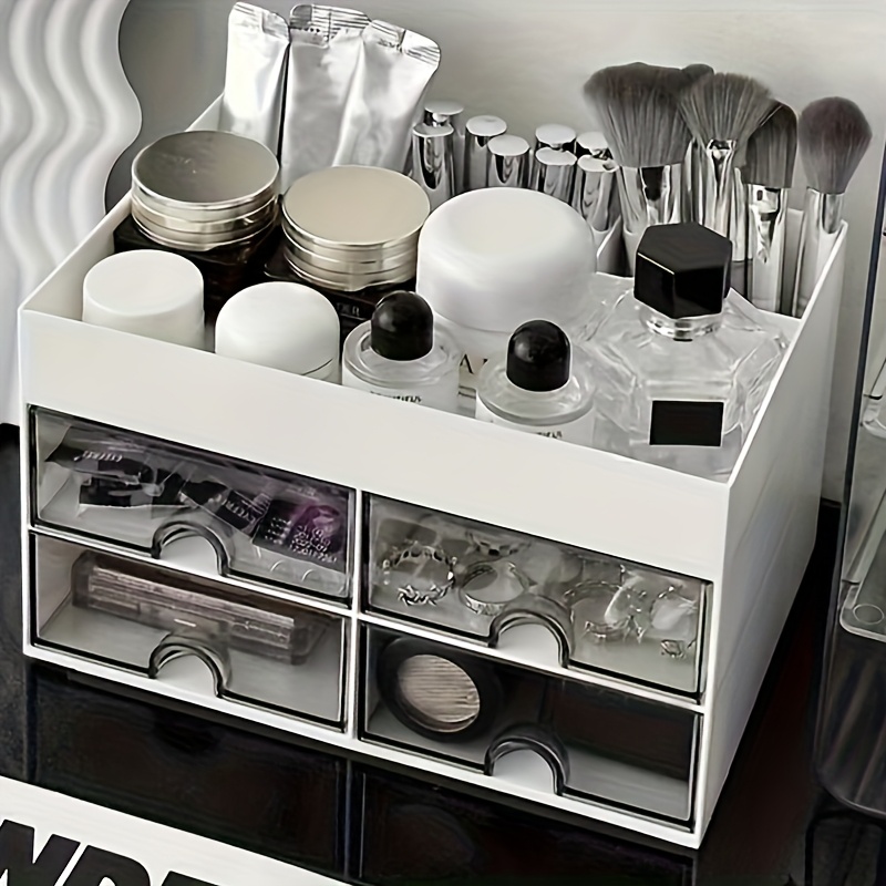 

1pc Plastic Organizer 4 Drawers, Countertop Cosmetic Storage Box, Pen , Unfinished , For And Use