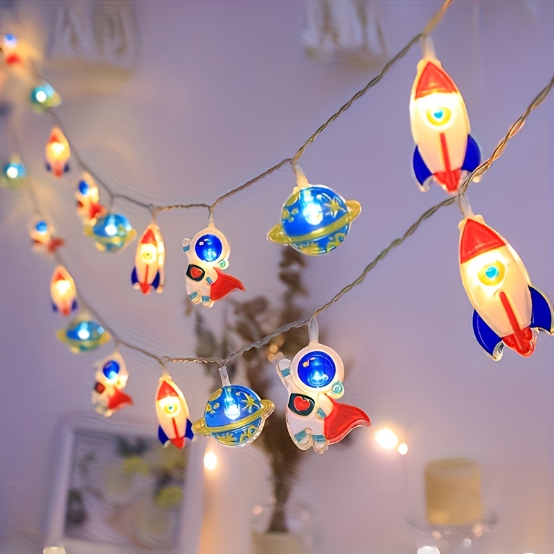 Image of A -themed String Light Featuring , Spaceships, And - Made Of Colorful Plastic, Battery-operated (batteries Not Included), Suitable For Indoor Decoration, Christmas, Weddings, Birthdays, And Events