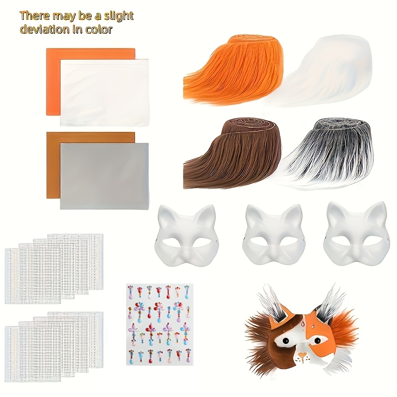 item picture 21pcs cat mask diy kit     of   masks 8 mesh eye covers 1 synthetic gemstone sticker   of   felt sheets 4 cat masks for diy cats halloween carnival cosplay diy set womens masquerade party costume accessory set