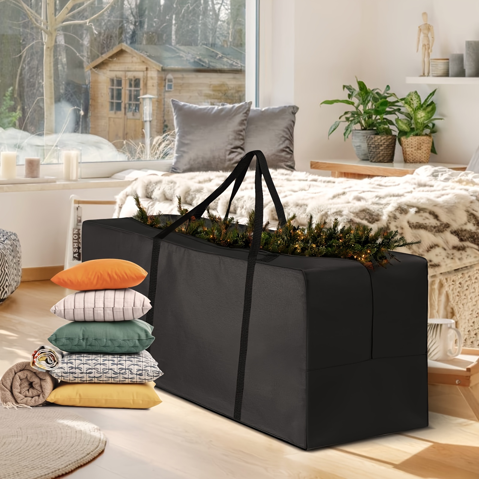 

Garden Cushion Storage Bag 173x76x51cm 420d Outdoor Storage Bags Waterproof Extra Large Cushion Cover Christmas Tree Storage Bags With Zipper Handles For Furniture Cushion Tree Black