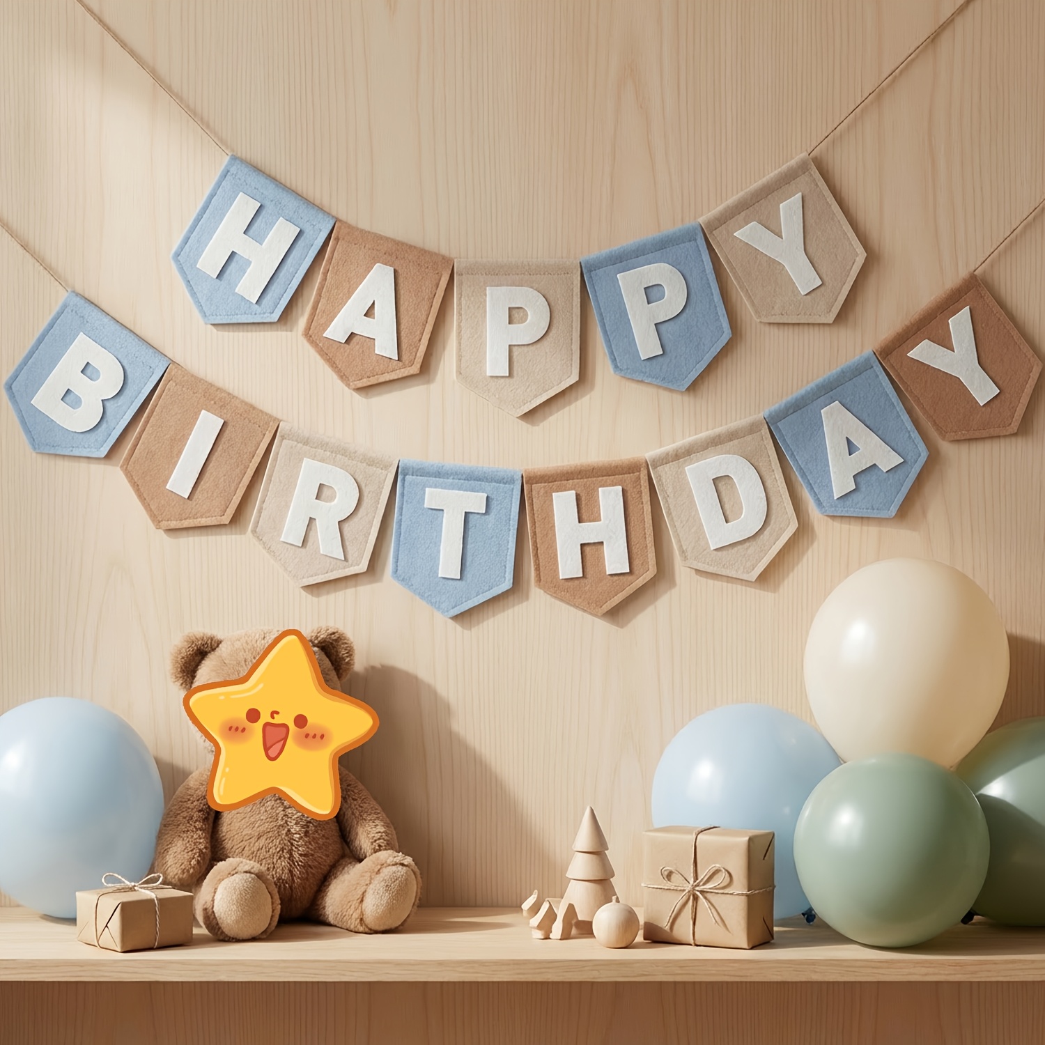 TEMU 15pcs/set Thickened Velvet Blue Khaki Happy Birthday Banner Party Decoration - Handmade Party Background Banner