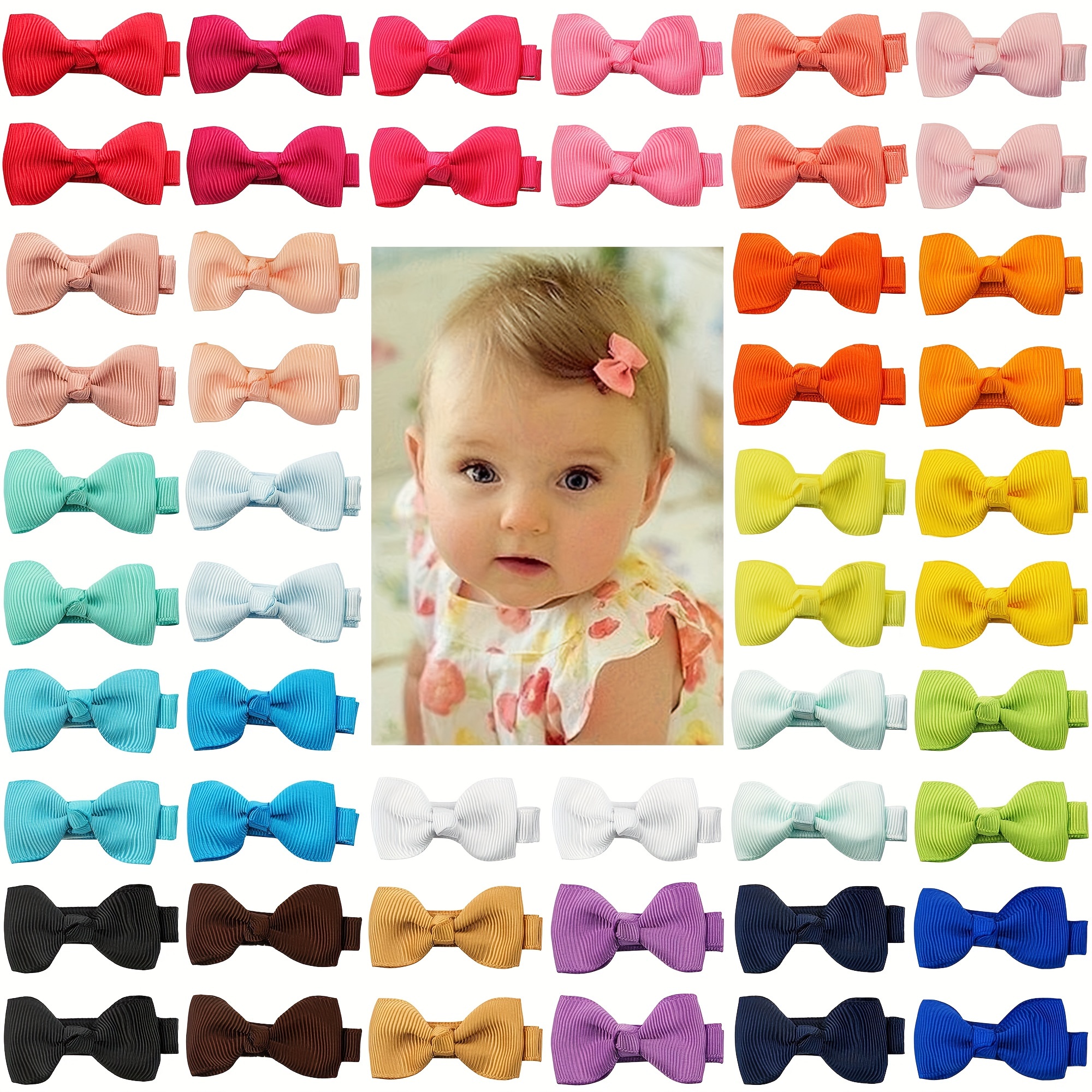 

50pcs Cute Baby Bow Macaron Color Knitted Ribbon Hair Clip Hair Accessories Clip Safe And Non-harmful To Hands