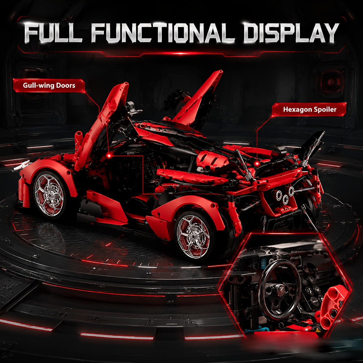 Image of 3669pcs 1:8 Scale Model Building Block Set Red And Black Sports Car Building Blocks Scissors Doors Silvery Wheels Holiday Gift Black Friday