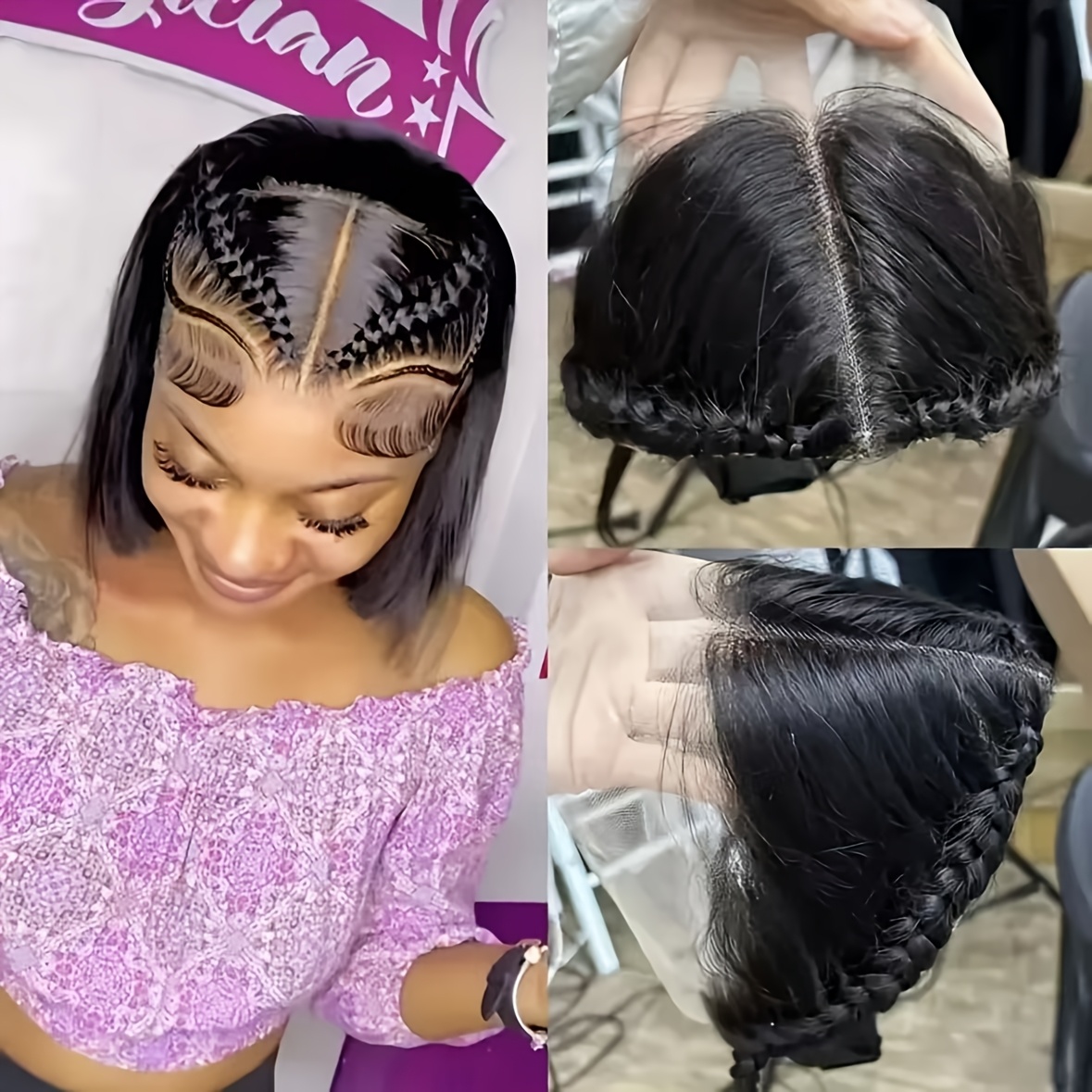TEMU frontale in pizzo con in capelli - Posticcio senza cuciture 1B# naturale densit� 180% per donna, consistenza liscia, naturale, stile musulmano,