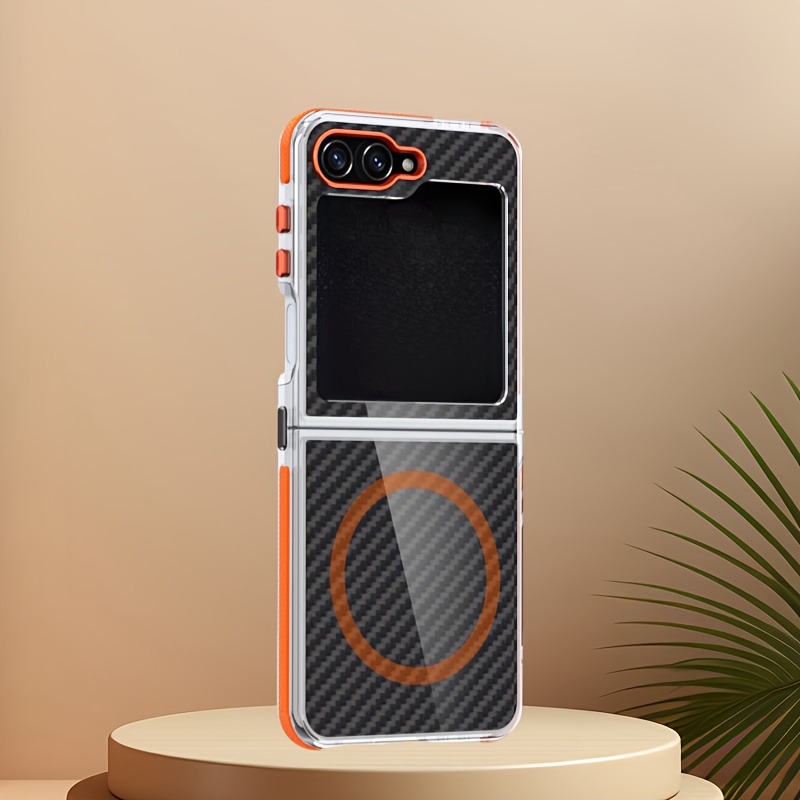 TEMU Phone Case - This Phone Case, Designed For The For Z Flip 6/z Flip 5, Features A Carbon Fiber Pattern, Is , Supports Magnetic Attachment, Has A