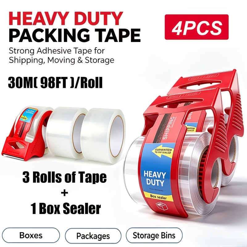 TEMU 3/6 Rolls Heavy-duty Packaging Tape, Strong Pvc Tape, Silent Operation, With 1 Cutter - Suitable For Transportation, Packaging, And Storage, 2.7