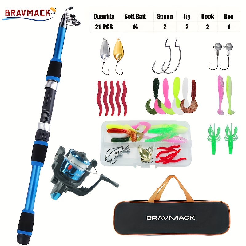 TEMU /70.87in Fishing Complete Set, Fishing Rod Fishing, Telescopic Fishing Rod And Spinning Reel, Bait Hook, Fish Rod Spinning Travel Rod Set,