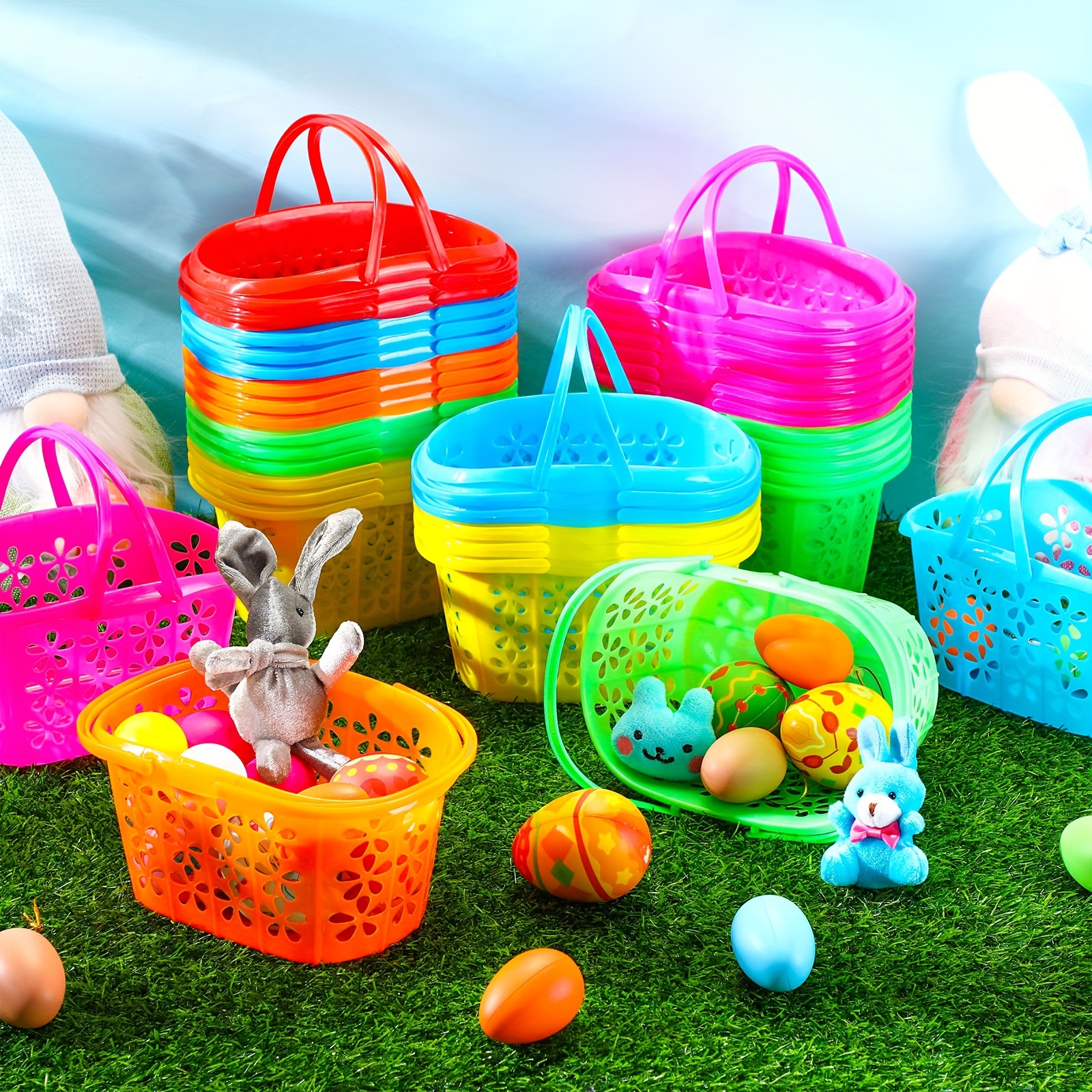 

8pcs Vibrant Plastic Easter Baskets With Handles - & , Ideal For Egg Hunts & Decorations, & Lightweight, Gear| Look|plastic Party Baskets