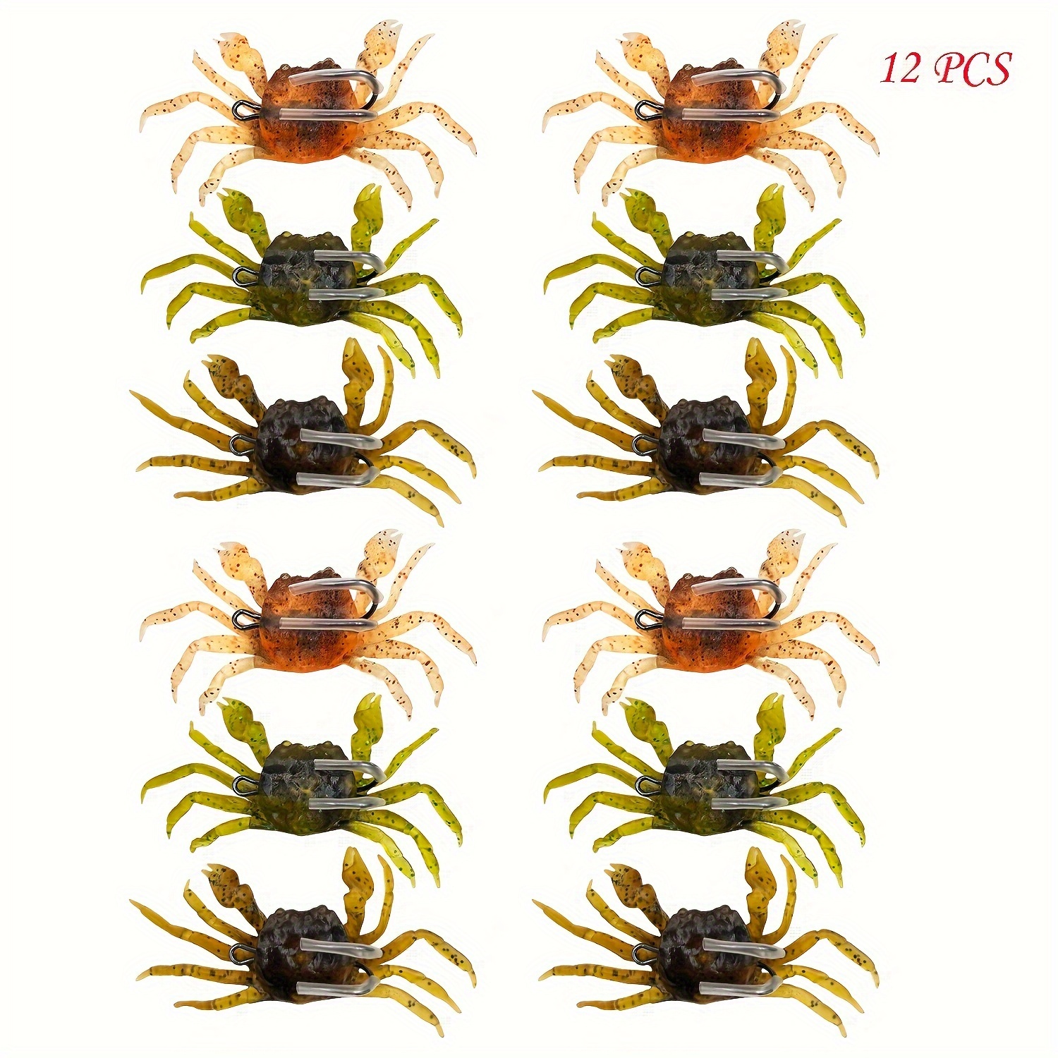 TEMU 12 Pcs Artificial Crab Baits, 3d Simulation Crab Soft Lures With Sharp Hooks, Sea Fishing Traps, Saltwater Fish Tackle Accessory Tool, Random Color