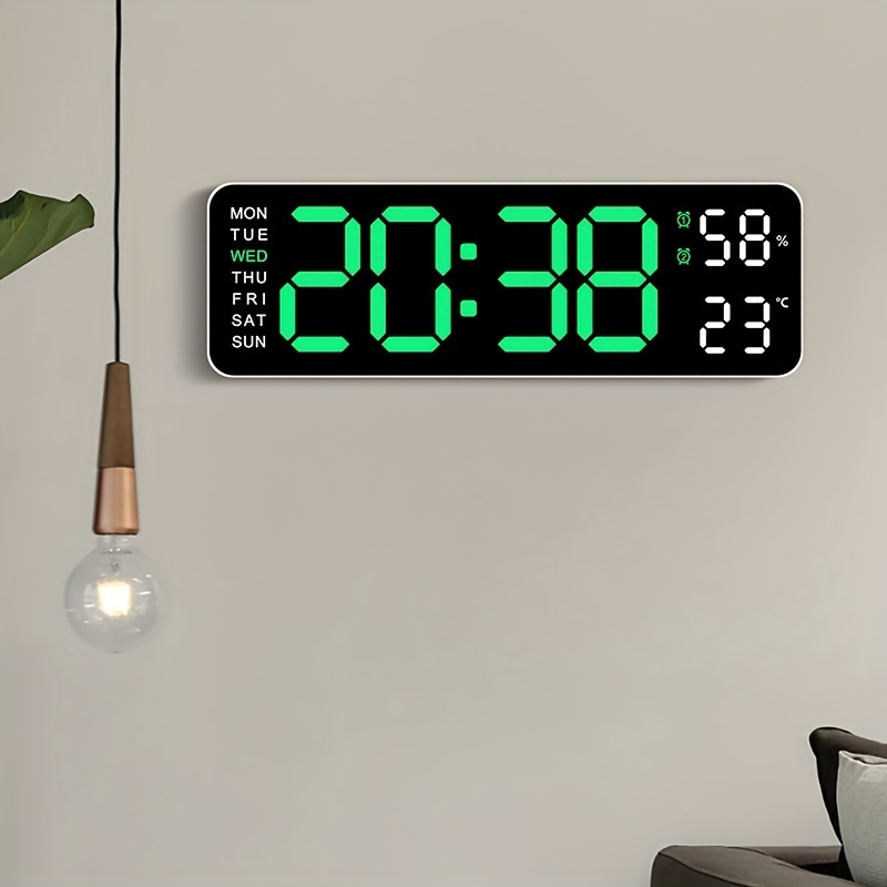 Reloj Digital para colgar en la pared, reloj de pared LED de temperatura y  humedad, ajuste de brillo, modo nocturno, 12/24H, reloj electrónico  silencioso - AliExpress