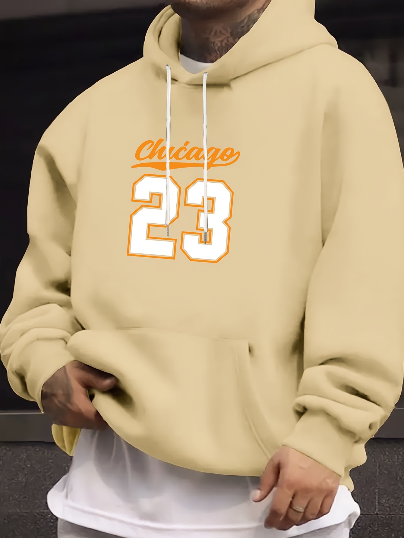 Erkekler için Büyük Beden #23 Baskılı Hoodie - Kanguru Cebi, Polyester Karışımı, Makinede Yıkanabilir