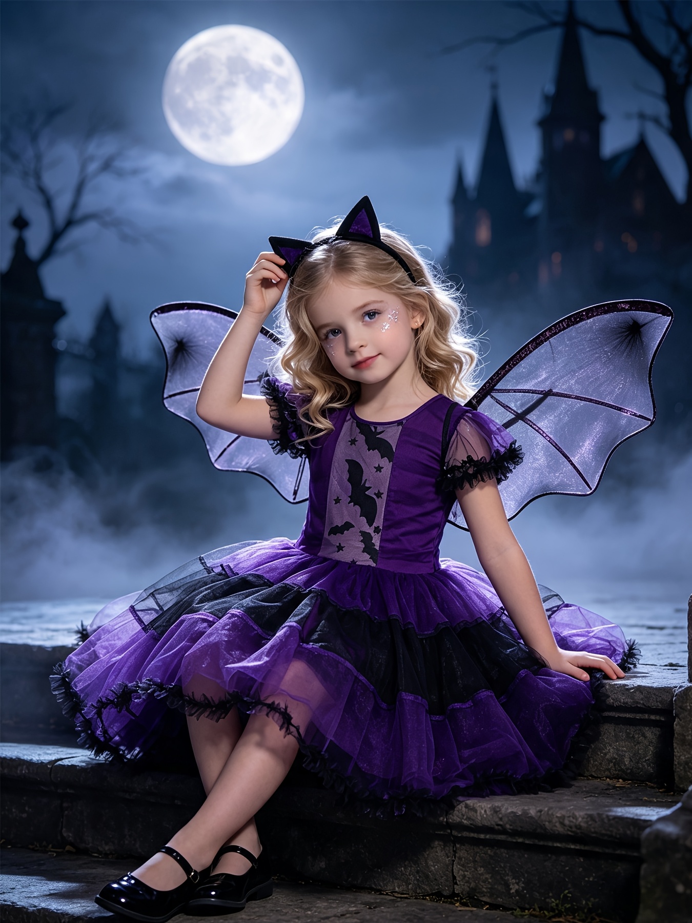 Girls' Halloween Princess Dress 3-Piece Set with Accessories