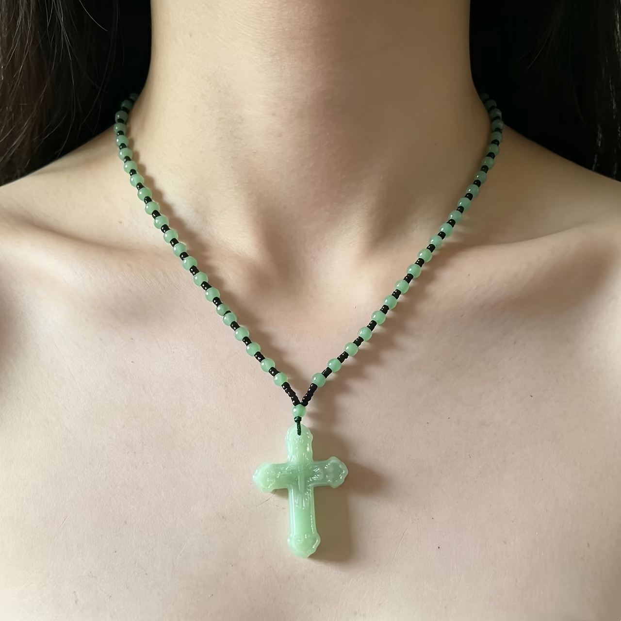 Unisex Retro Carved Cross Guardian Pendant Necklace