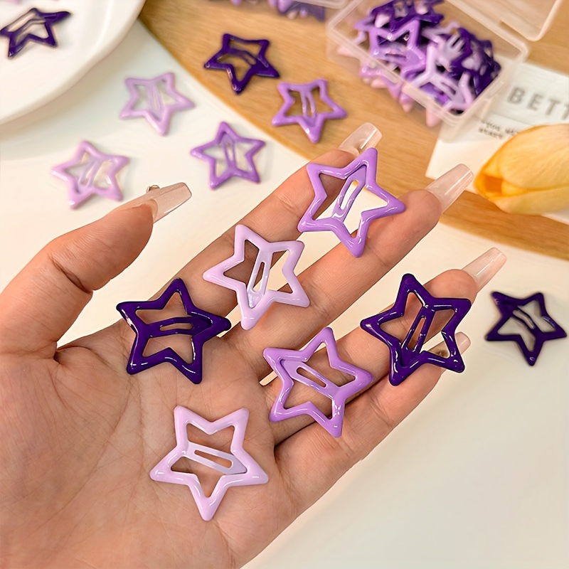 

Elegant And Sweet 18-piece Purple Star Hair Clips - Perfect For 14+ Years Old, Alloy Material, Pure Color Design, Suitable For Side Parting And Bangs