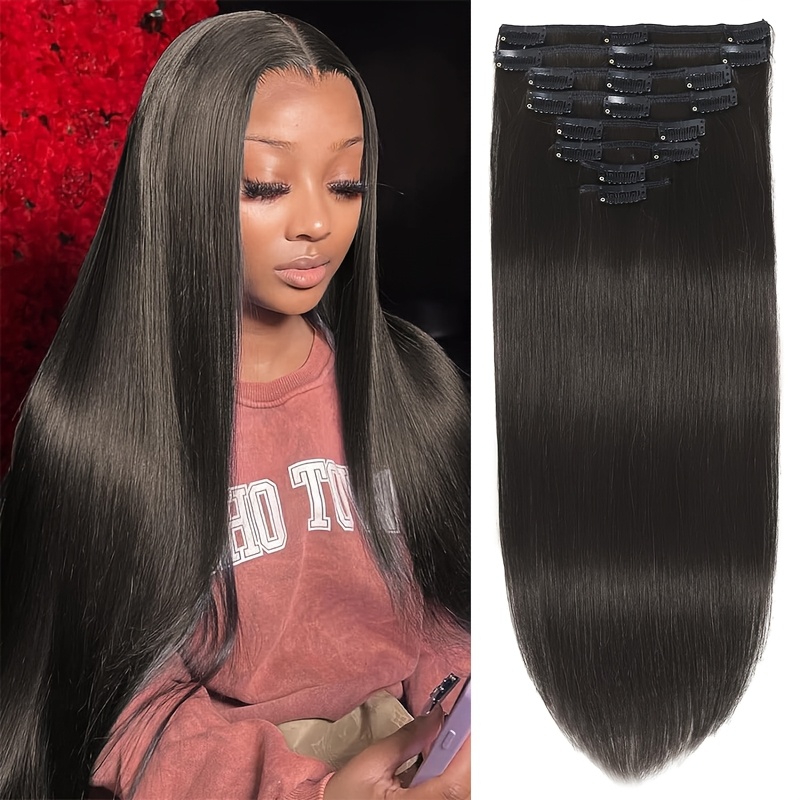 18 Inch Clip In Human Hair Extensions 5 Clips Long Straight V-Shape 5 Clips One Piece Thick Natural Clip in Hair  main image 2