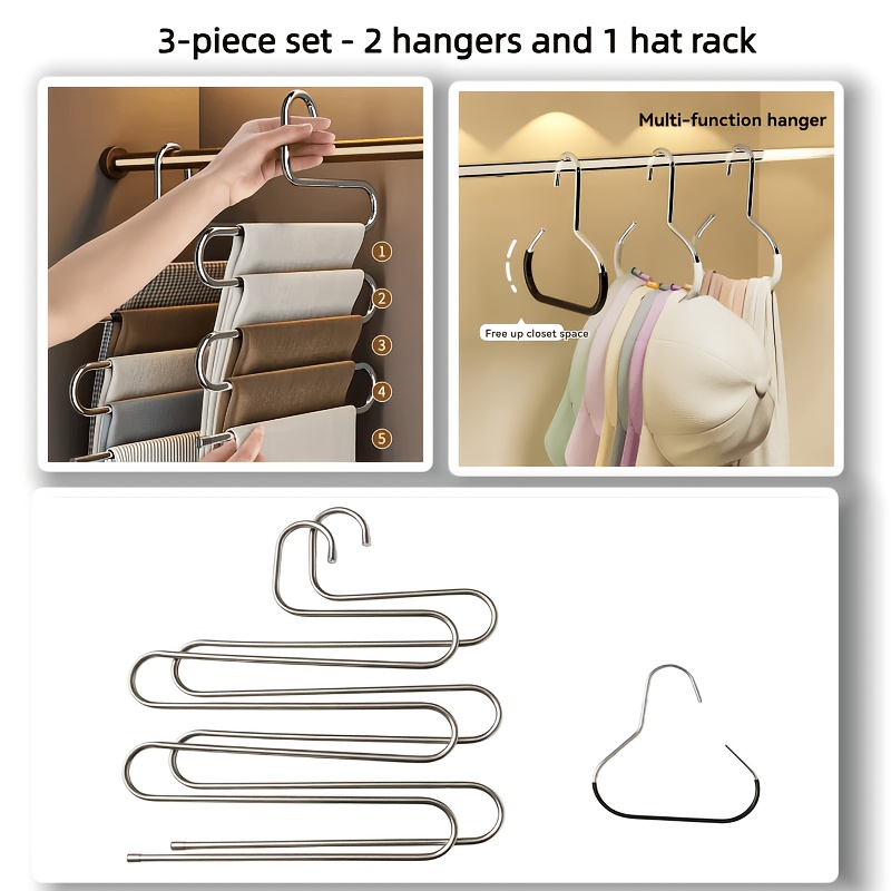 TEMU Ensemble de 3 organisateurs pour pantalons et chapeaux (2 supports à pantalons et 1 support à chapeaux), acier inoxydable et matériau, convient