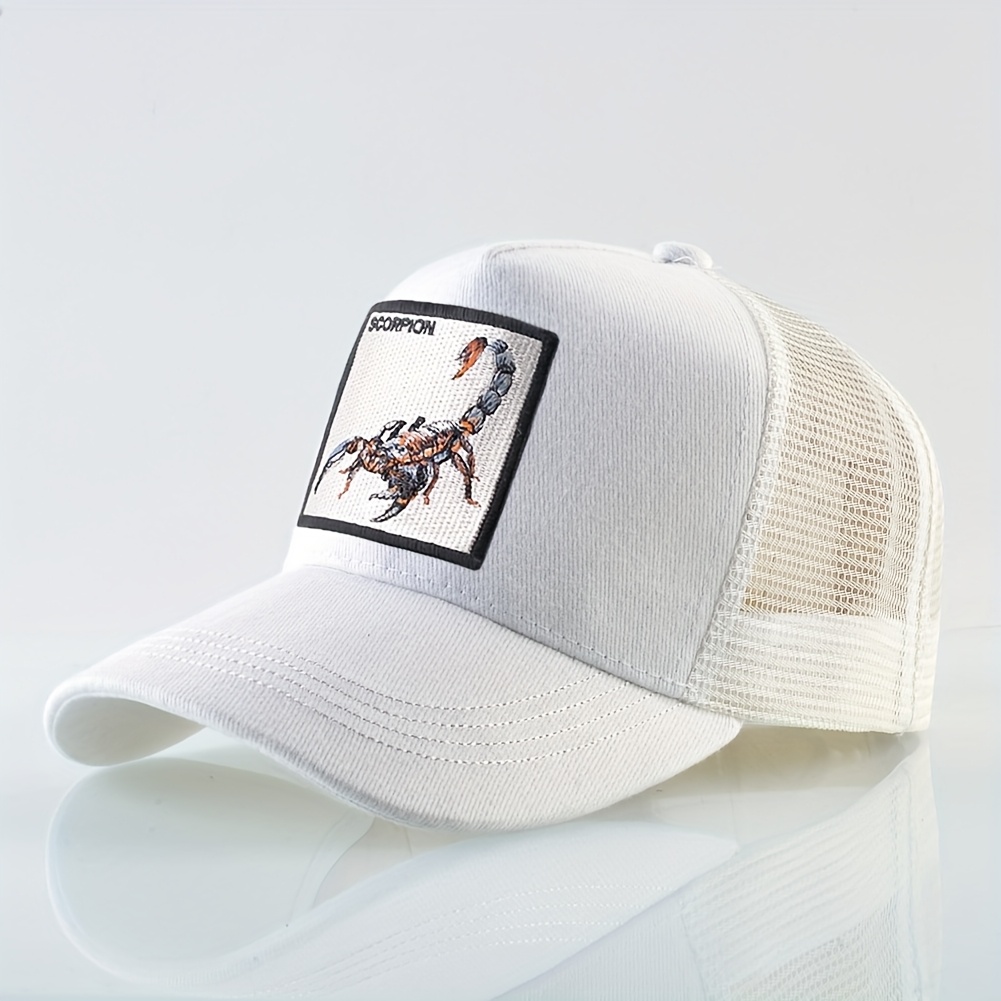 E-shop Skorpion Bestickte Baseballkappe - Verstellbare Leichte Polyester-Trucker-Mütze für Outdoor-Wandern, Reisen & Halloween - Atmungsaktives