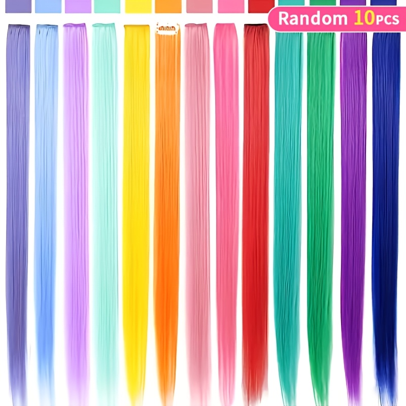 TEMU 10pcs Colorful Random Hair Extension Clips Straight Hair Multicolor Hair Extension Additions Ladies Women Gifts Party Highlights Dress Up Wig