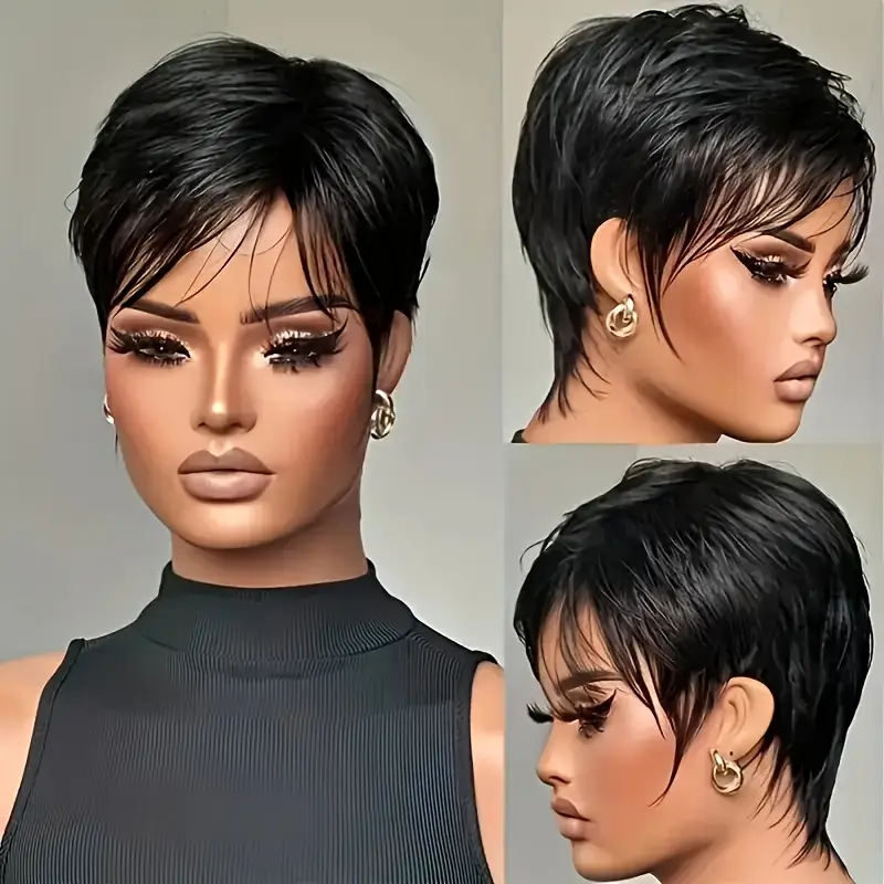 100 human hair cut wig for short with bangs cap 180 density straight wig for daily wear unisex all hair wig everyday hairpiece elegant hairpiece Product details 2