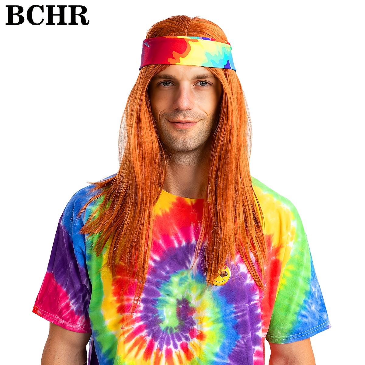 AOOWU Lot de 5 costumes hippie pour hommes, tenue des années 60, 70, 80, accessoires hippie avec t-shirt, lunettes de soleil, paix, bandeau, bracelet tressé, unisexe cosplay, carnaval, fête à thème