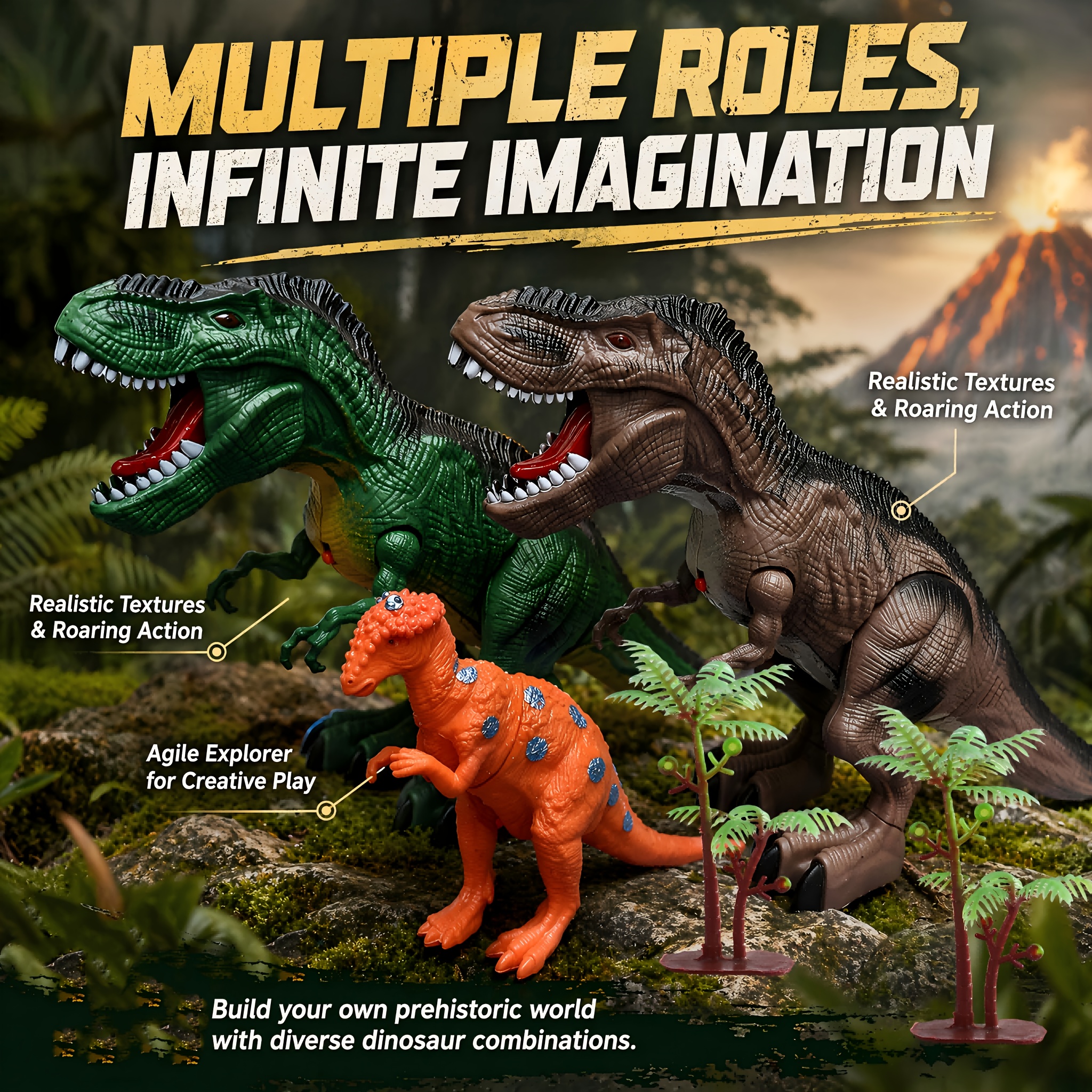 4pcs Electric T-Rex Dinosaur Toy Set with Sound and Light