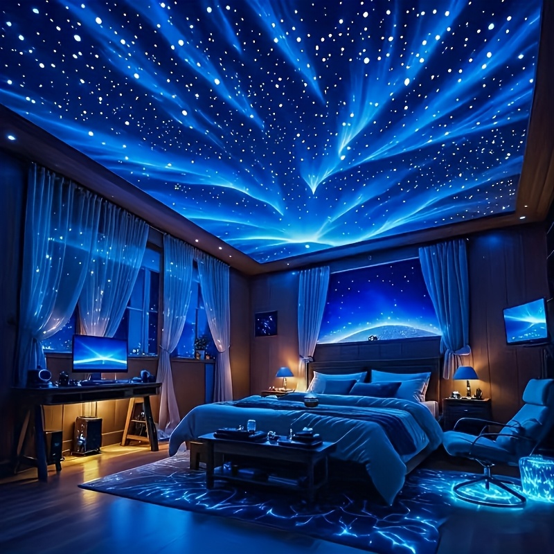 imagen del artículo lámpara de proyección de aurora  ,  , luz de noche, luz de noche para dormitorio, el proyector   equipado con un control remoto,   un diseño minimalista,   usb, luces led multicolor. con control remoto y pilas