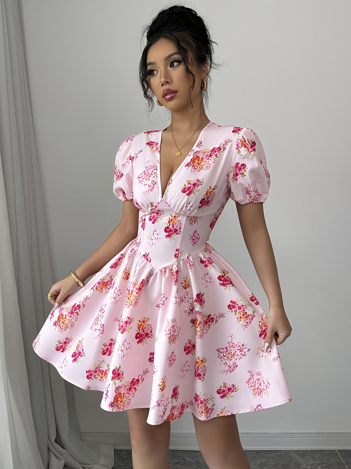 strapless open back dress Summer Playful Barbiecore Ruffle Dress | Plunging V neck Dress
