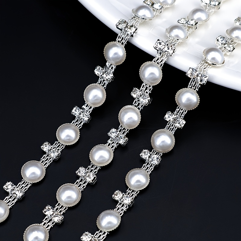 1 yard pearl trim chain rhinestones string applique fringe - Temu
