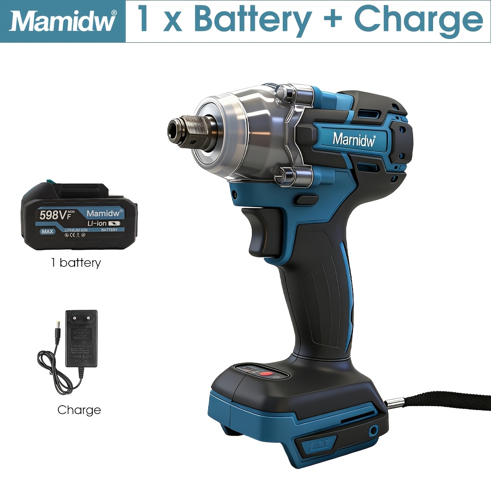 Image of Mamidw 600n.m Brushless Electric Wrench Cordless Impact Driver Multifunctional Woodworking Tools High Torque Car Repair Wrench For Makita 18v Battery, With Mamidw Battery
