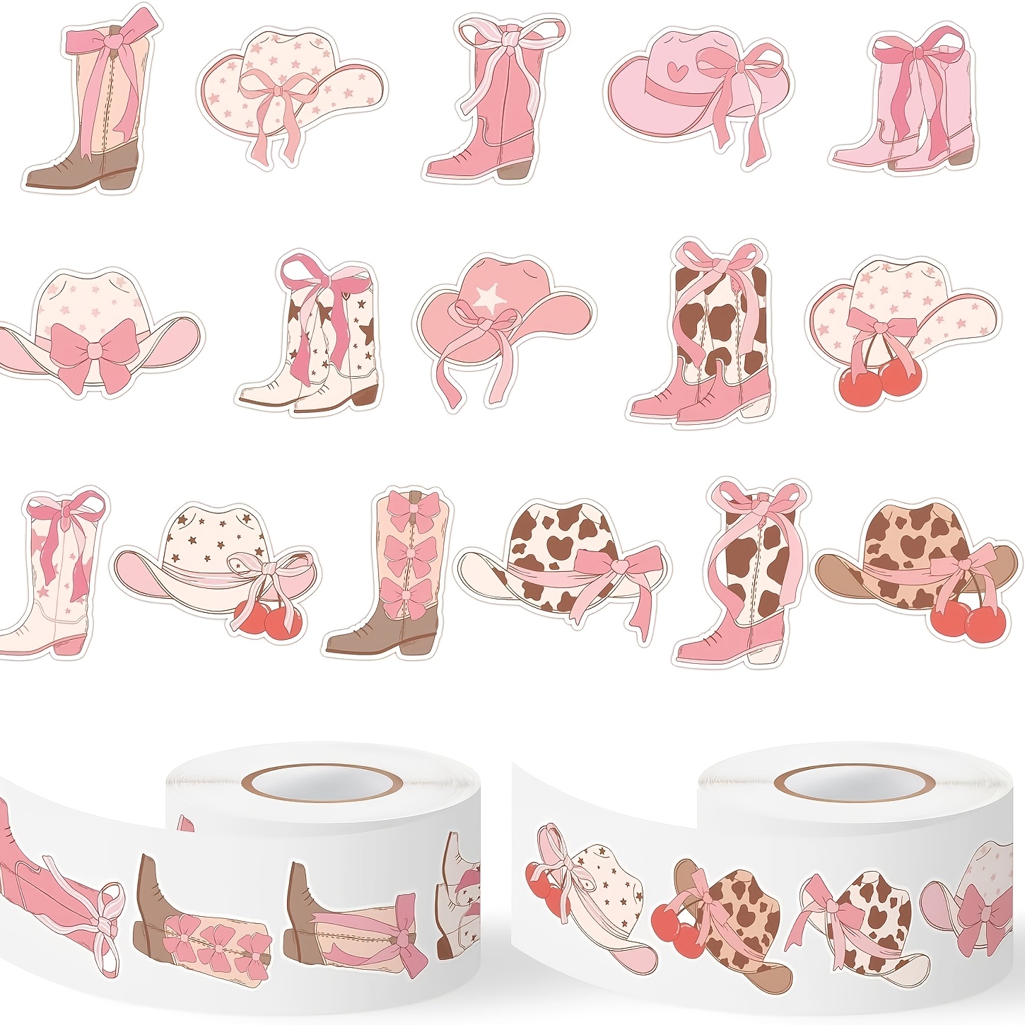 TEMU Pink Bow Denim Stickers, Sweet And Cool Western-style Cowboy Boots, Hats, Scrapbooking Materials, Diy Decorative Self-adhesive Stickers