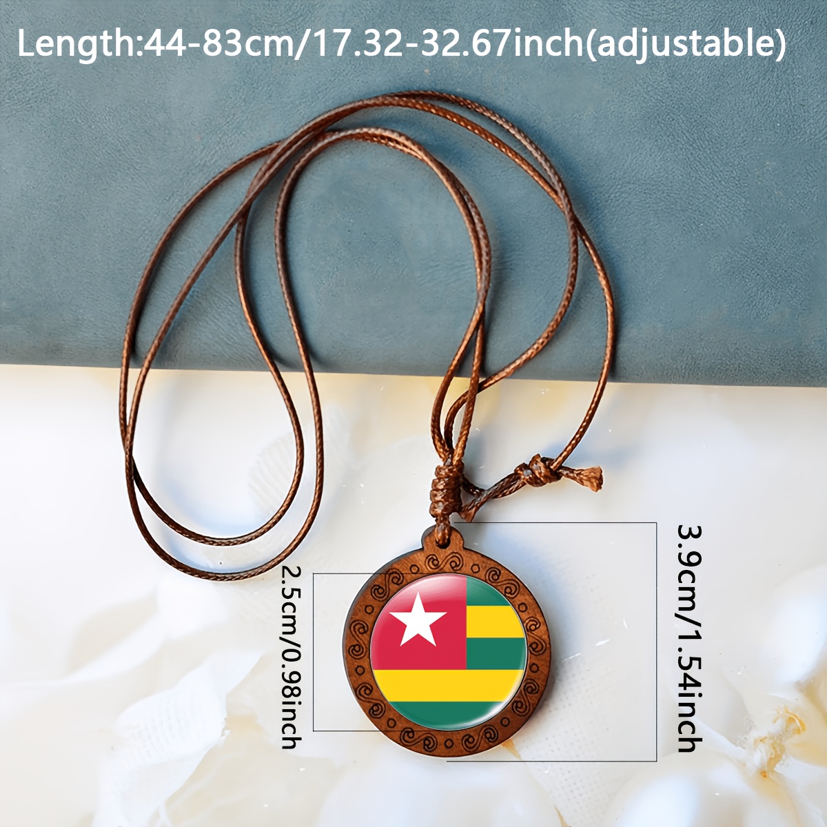 Handcrafted Vintage Wood & Gemstone Pendant Necklace, Circular Design