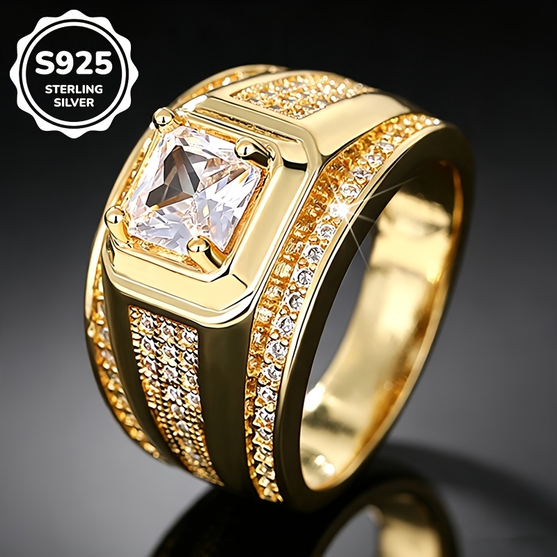 Image of 1pc S925 925 Silvery Plated Synthetic Cubic Zirconiaia Ring, Unisex, High-quality Jewelry, Luxury Engagement Proposal Ring, Suitable For Daily Casual And Business Occasions, Banquets And Parties